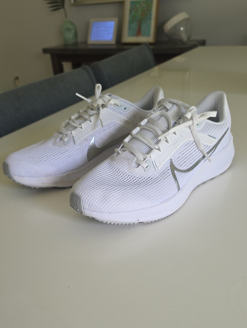 Nike Pegasus 40 White and Silver Running Sneakers